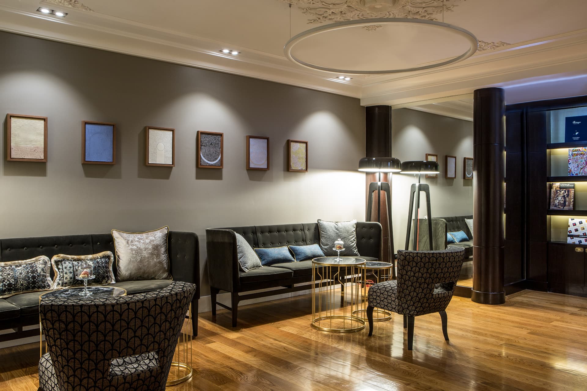 Warm, elegant lounge in the evening
