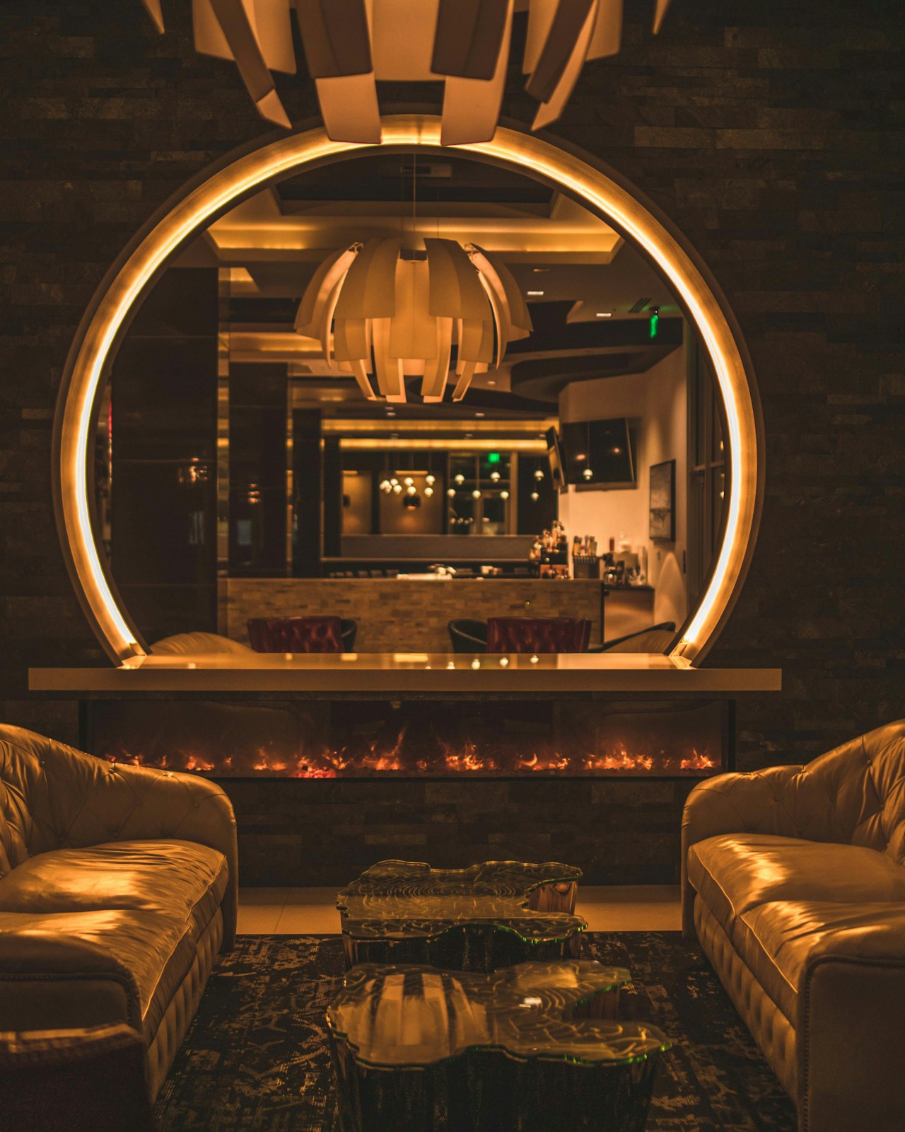 Warm, elegant lounge in the evening